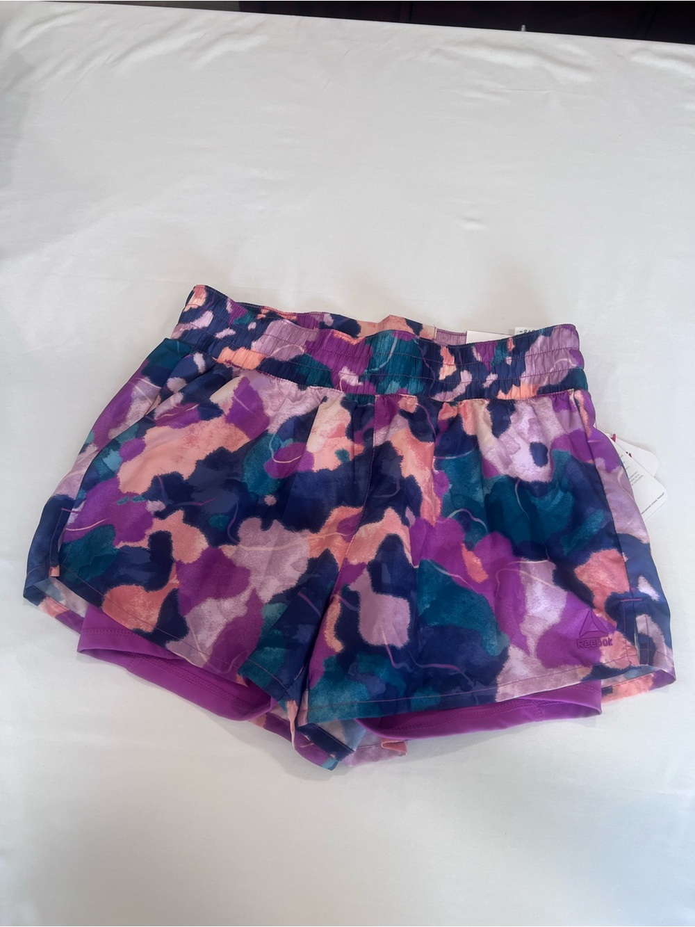 Reebok Purple Teal Pink Camo Athletic Shorts